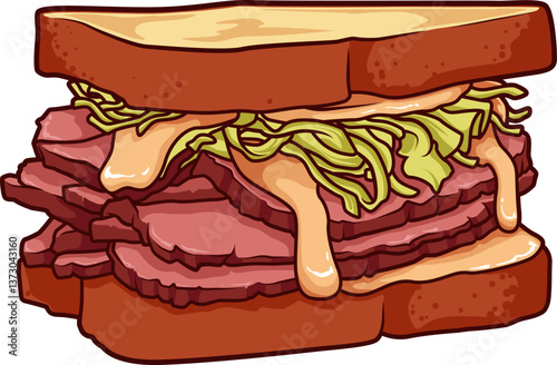 Der Reuben ist ein herzhafter Klassiker mit Corned Beef, Sauerkraut, Käse und Dressing zwischen geröstetem Brot.
