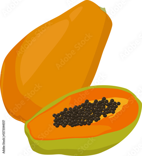 Aufgeschnittene Papaya mit schwarzen Kernen – tropisch, süß und voller Enzyme und Vitamine.
