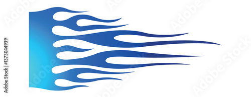 Burning tires and blue flame electric sports car decal vinyl sticker. Racing car speed fire flames vector art graphic.