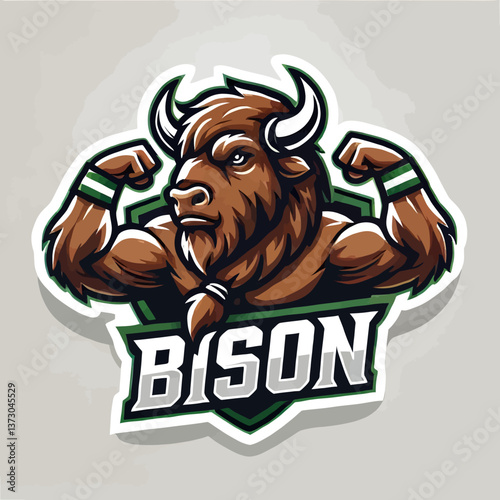 Emblema de bisonte en estilo mascota, realizado en formato vectorial EPS10, perfecto para marcas que buscan transmitir fuerza, poder y el espíritu de la naturaleza salvaje 