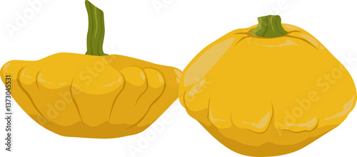 Zwei gelbe Pattypan-Kürbisse – dekorativ, zart im Geschmack und ideal für Ofengerichte oder Füllungen.