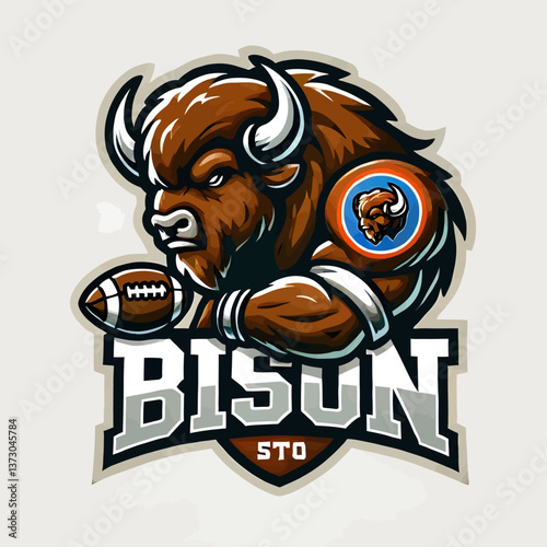 Emblema de bisonte en estilo mascota, realizado en formato vectorial EPS10, perfecto para marcas que buscan transmitir fuerza, poder y el espíritu de la naturaleza salvaje 