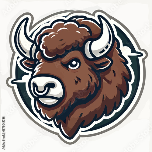 Emblema de bisonte en estilo mascota, realizado en formato vectorial EPS10, perfecto para marcas que buscan transmitir fuerza, poder y el espíritu de la naturaleza salvaje 