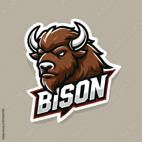 Emblema de bisonte en estilo mascota, realizado en formato vectorial EPS10, perfecto para marcas que buscan transmitir fuerza, poder y el espíritu de la naturaleza salvaje 