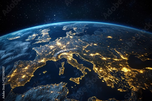 3D depiction of Earth at night from space highlighting urban lights in Germany France S