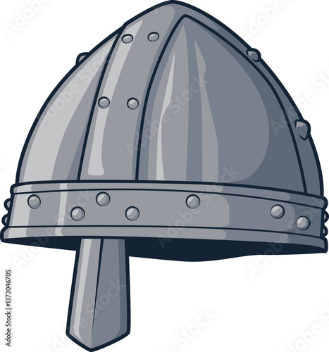 Klassischer Spangenhelm mit Metallbändern und Nasenschutz – typisch für Frühmittelalter und Wikingerzeit.