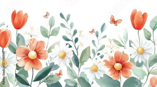  Orange and white flower painting with a butterfly on top and bottom