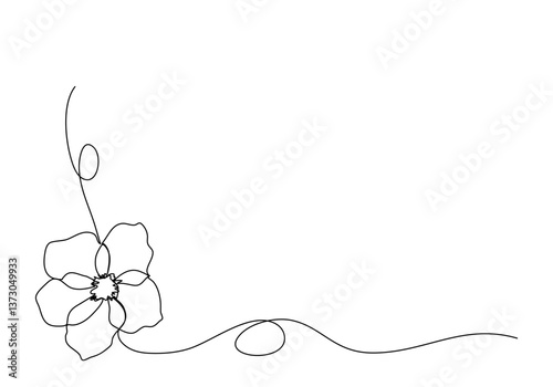 Floral corner frame, one line drawing animation. Video clip with alpha channel.