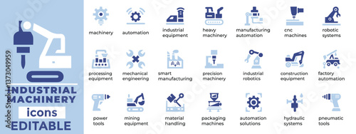 High quality industrial and machinery vector set perfect for engineering, manufacturing, and automation Fully editable and versatile