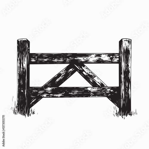 Black and white Rustic Wooden Fence Image vector Isolated on White Background 