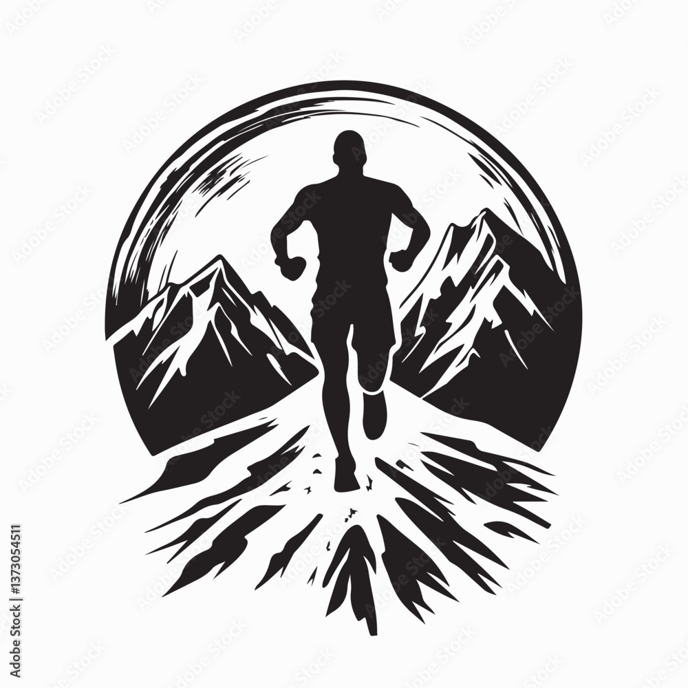 Fototapeta premium Man Running Fast Trail Logo Stock Illustrations isolated on white background.