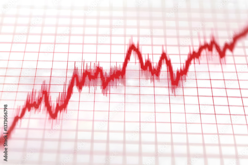 Red stock market graph line depicting a declining trend on a white grid background. Concept of financial crisis and stock market crash. 3D Rendering Red stock market graph line depicting a declining trend on a white grid background. Concept of financial crisis and stock market crash. 3D Rendering