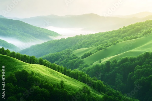Rolling green hills and lush forests creating a breathtaking landscape