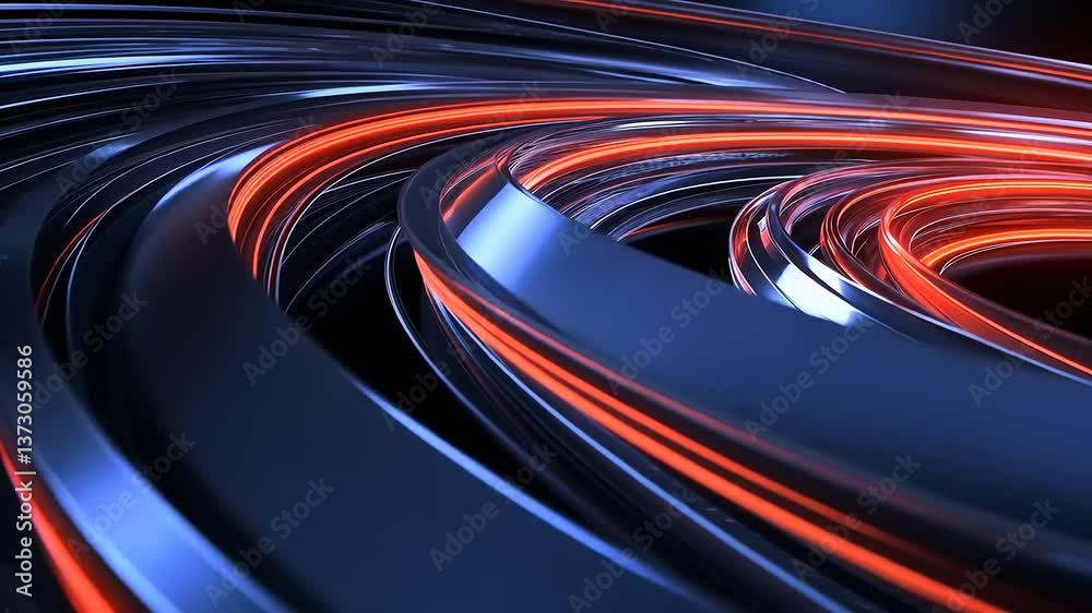 Abstract flowing lines of blue and red light create a dynamic motion effect in a dark space