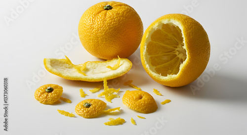 Zesty Citrus Still Life: Aromatic Yuzu Composition on a White Background