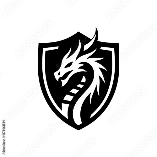  head of a dragon in the form of a shield  logo. dragon and shield emblem illustration.