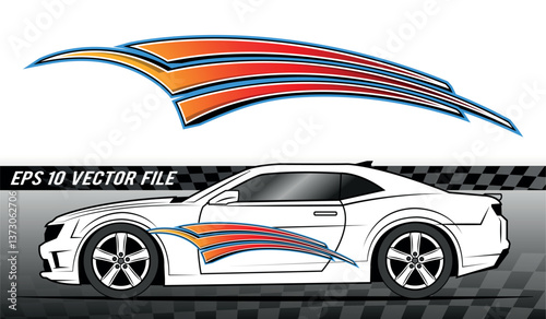 Vector fire flame race car body side vinyl sticker eps 10 image. Burning tires and flames sport car decal. Side decoration for cars, auto, truck, boat, suv, motorcycle.