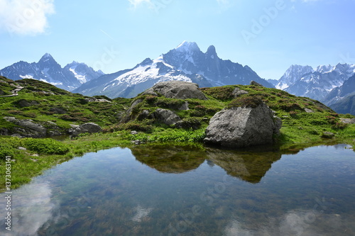 Obraz na płótnie See bei La flegere mit Blick zur Mont Blanc-Gruppe w salonie