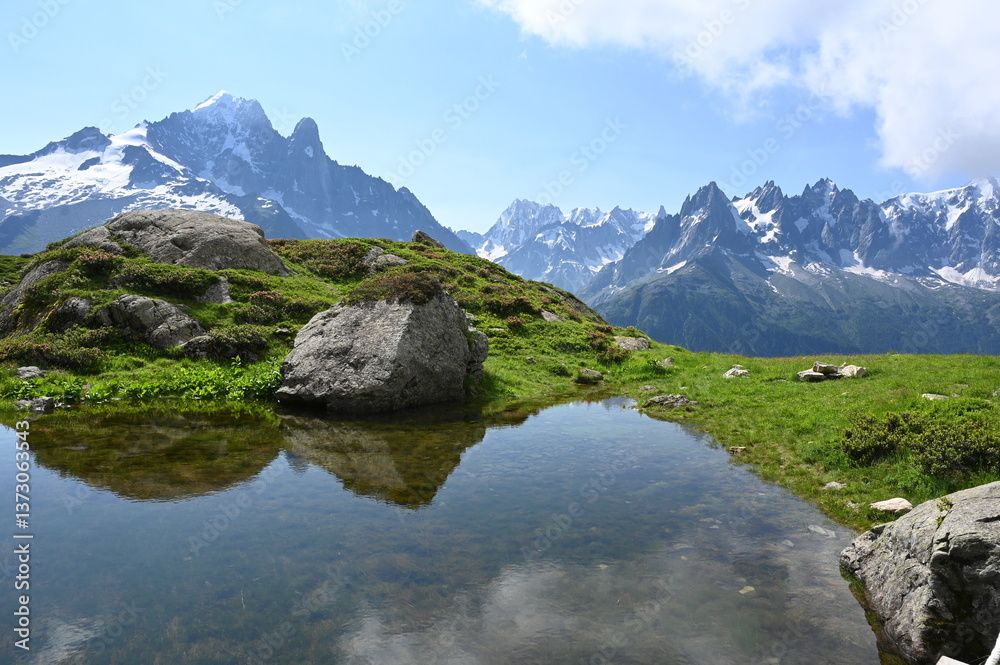 See bei La flegere mit Blick zur Mont Blanc-Gruppe