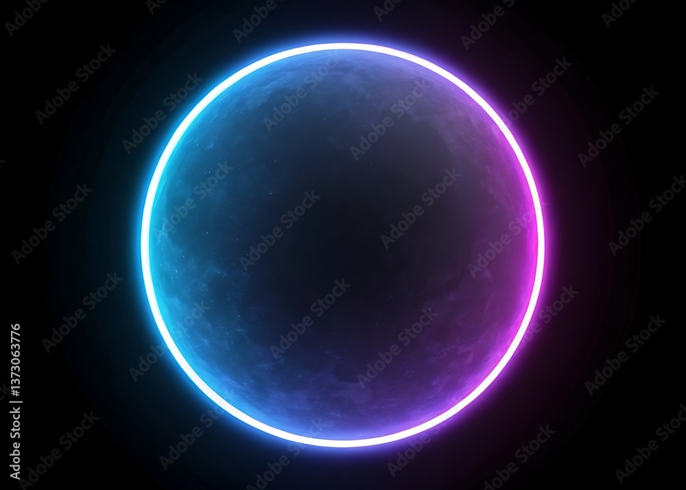Fototapeta premium A celestial sphere bathed in vibrant, otherworldly hues of neon pink and blue, a cosmic dream illuminated against the infinite black backdrop.
