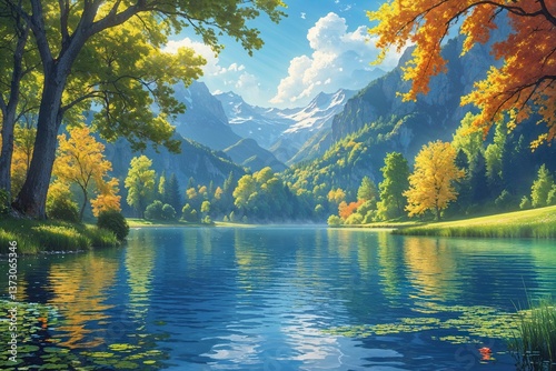 Serene Summer Landscape with Sparkling Lake and Vibrant Natural Scenery