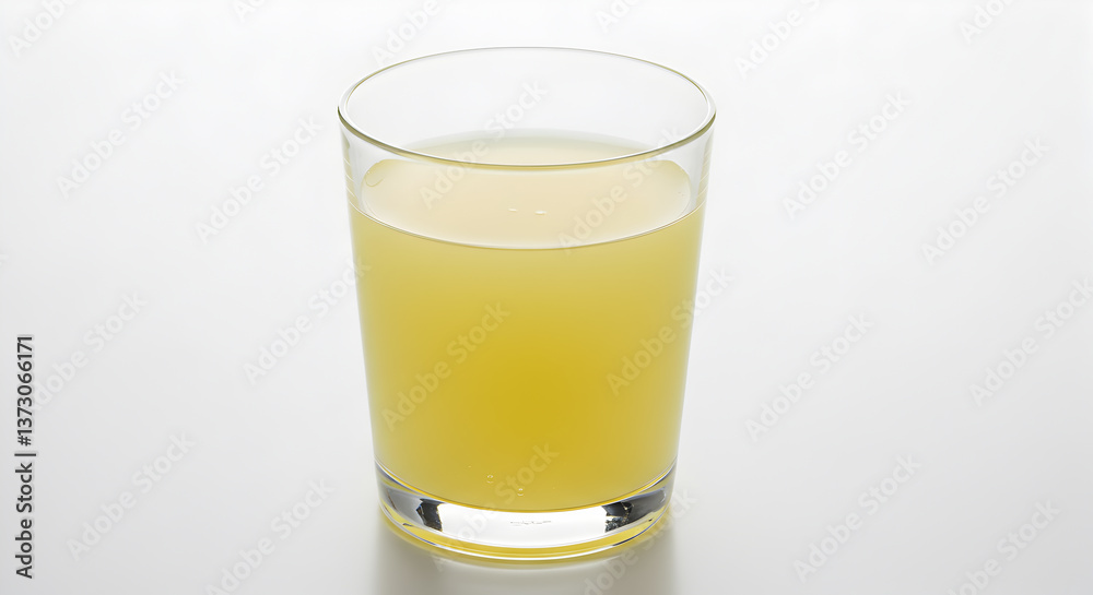 Refreshing glass of freshly squeezed citrus juice on a pristine white surface Refreshing glass of freshly squeezed citrus juice on a pristine white surface