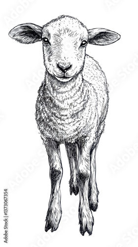 Hand Drawn Lamb Illustration, Detailed Sheep Sketch, Farm Animal Art
