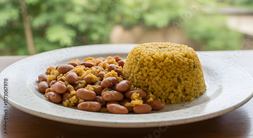 Authentic Belizean Rice and Beans Plated for Caribbean Cuisine Enthusiasts photo