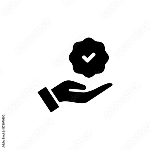 Quality Guarantee Icon. Hand Holding Checkmark Badge