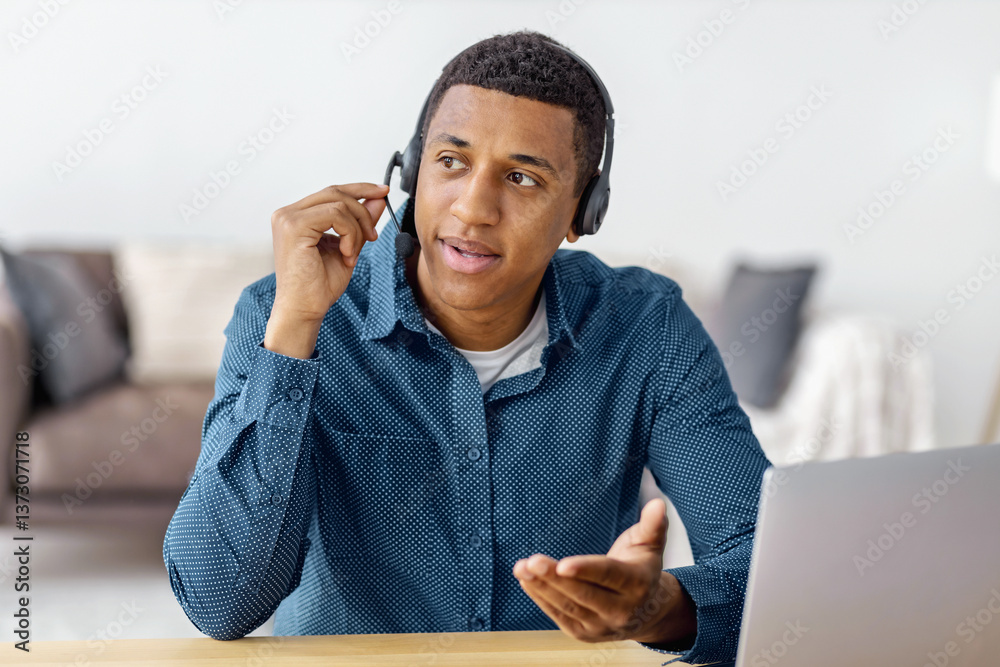 African American man working in headset