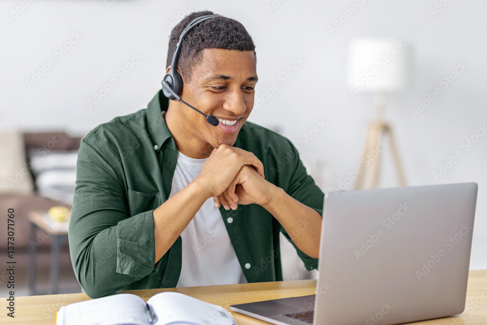 African American man working in headset