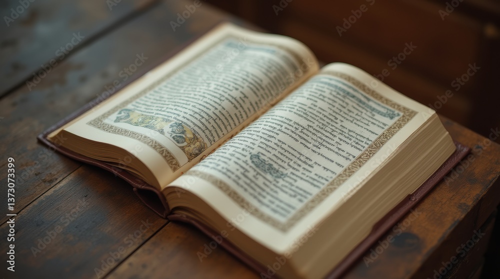 Obraz premium Close-up of a prayer book with ornate cover, highlighting its significance in Jewish rituals and daily prayers, a treasured item for worshippers.