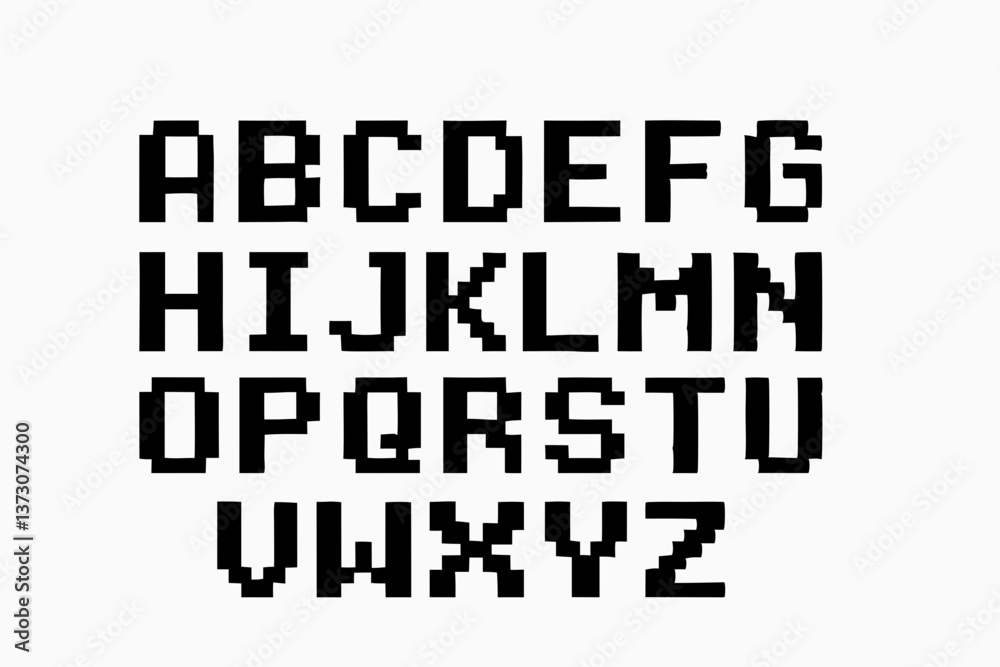 Pixelated Alphabet Letters in Black on White Background Pixelated Alphabet Letters in Black on White Background