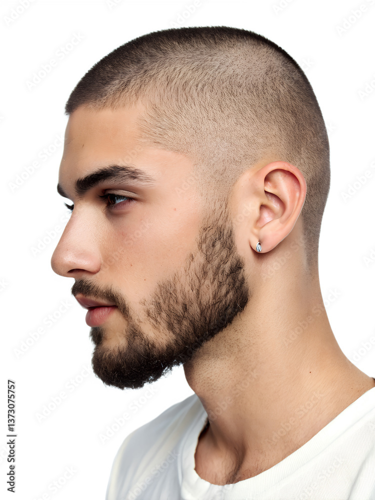 Obraz premium Close-up portrait showing a young man's Corn rows with Beard hairstyle, isolated on a transparent background