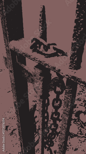 Wrought iron gate and old chain