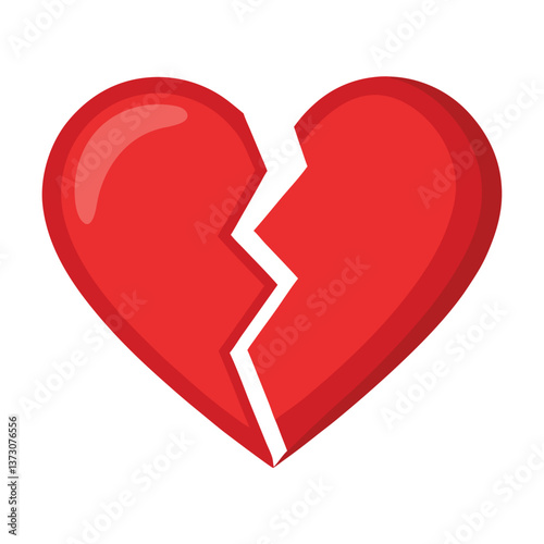 Vector illustration of red heart that has been broken into two pieces
