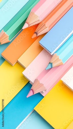 Colorful pencils with pastel background.