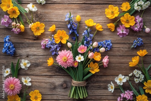 Stunning Spring Flower Floral Background on Rustic Wooden Surface