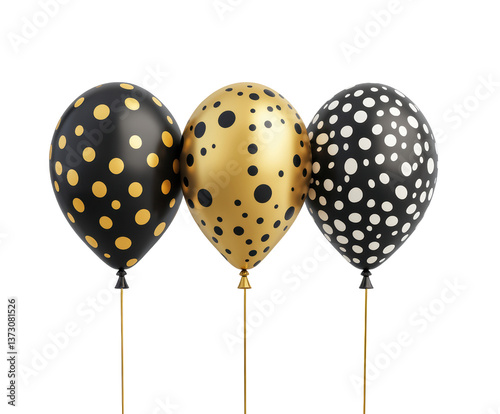Golden Balloons: A trio of festive balloons in black, gold, and white, adorned with elegant polka dots, capture the spirit of celebration and joy. 