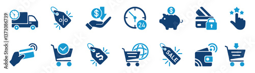 E-commerce icons color set, such as delivery, online shopping, store, secure payment and and more.