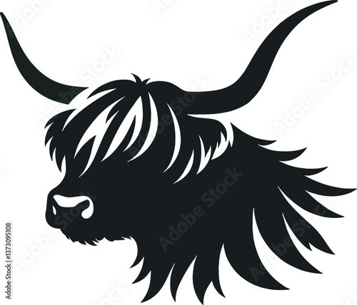 Minimalist Highland Cow head silhouette with bold clean lines vector 