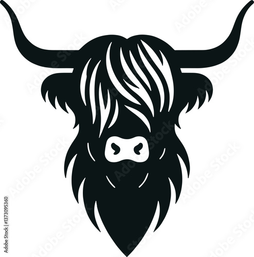 Minimalist Highland Cow head silhouette with bold clean lines vector 