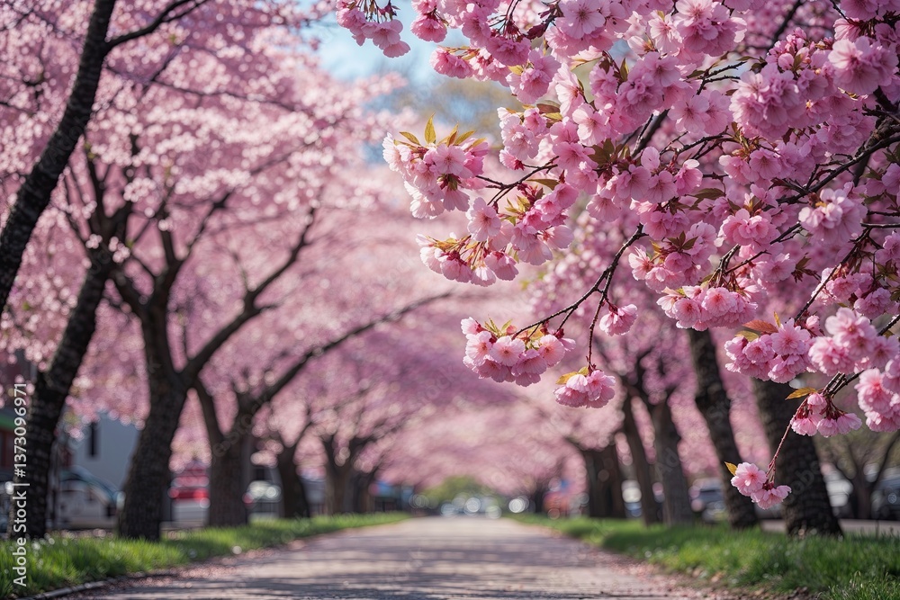 Naklejka premium Beautiful Mother's Day Card with Vibrant Cherry Blossoms in Fresh Spring Air