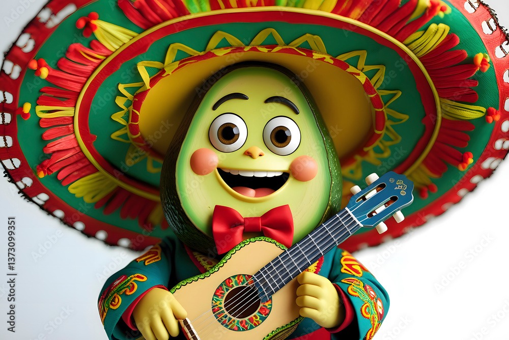 Fototapeta premium Celebrating Cinco de Mayo with a joyful avokado character dressed in vibrant traditional attire Generative AI