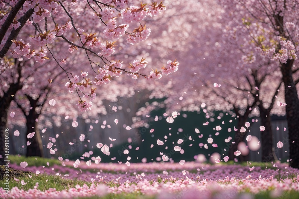 Fototapeta premium Spring Breeze Cherry Blossom Petals Creating a Beautiful Mother's Day Backdrop