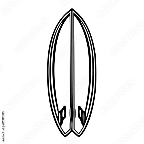 Minimalist Surfboard Line Art Icon, Outline Design