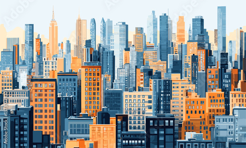 Colorful urban skyline with diverse skyscrapers in afternoon light, cityscape vector