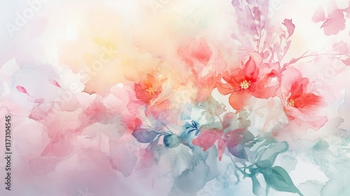 Artistic Watercolor Painting Illustrates Delicate Flowers and Their Surroundings