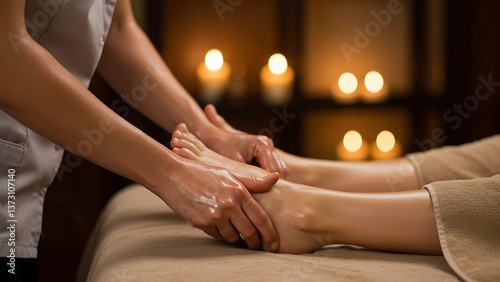Wallpaper Mural Relaxing Foot Massage at Spa with Candlelight Ambiance Torontodigital.ca