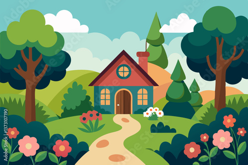 rural landscape with house and trees